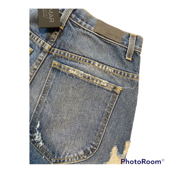 Carmar Denim brand new with tag size 25 BEATRICE raw hem denim mini skirt - Picture 6 of 7
